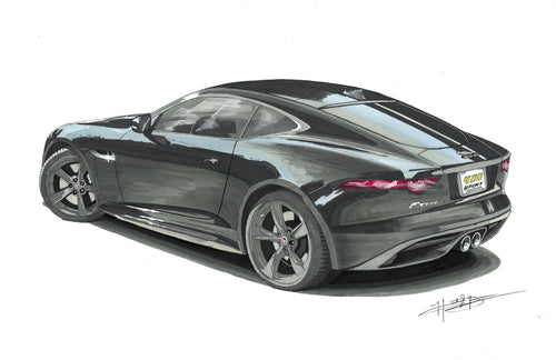 Hand-drawn Jaguar F-Type 400 Sport 11×17 framed automotive art print